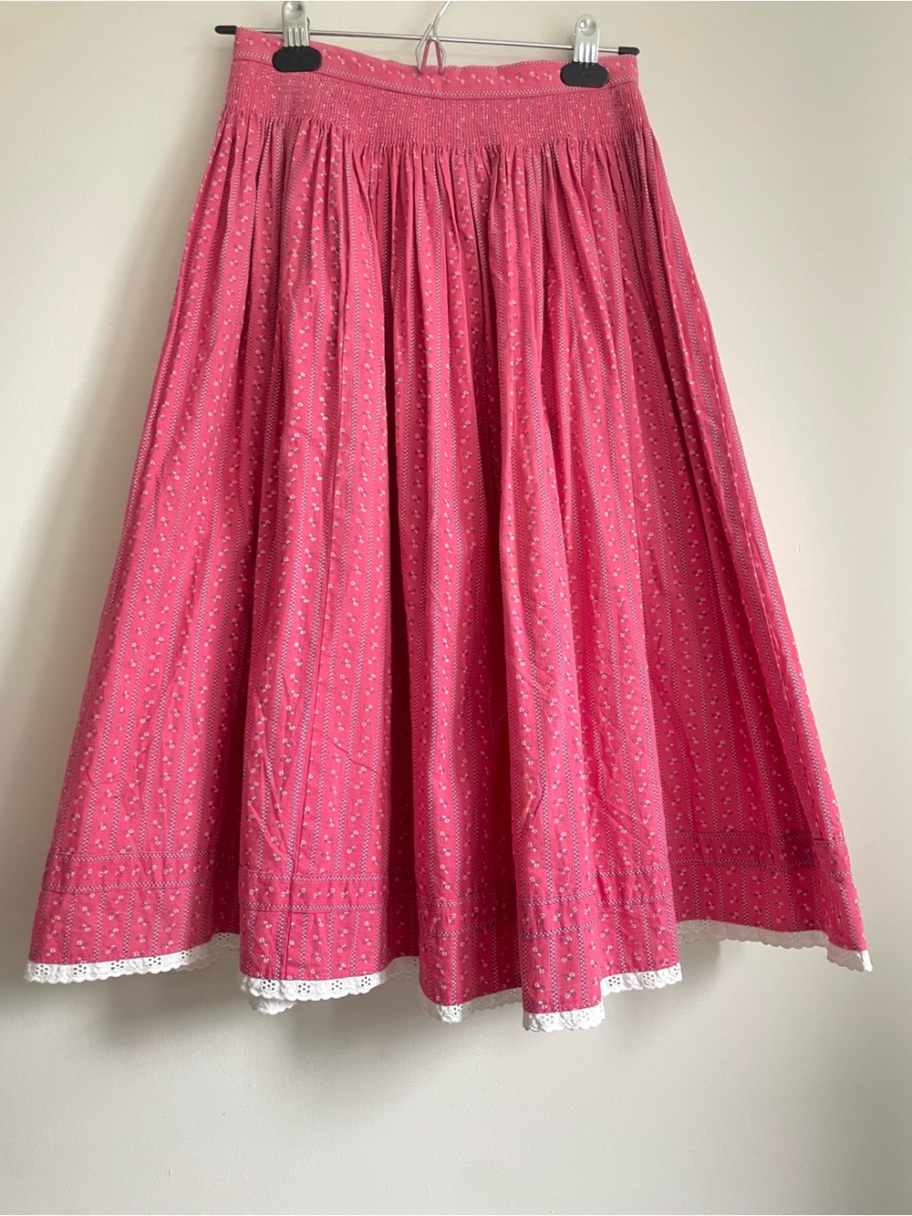 Vintage German Floral Cotton Midi Skirt